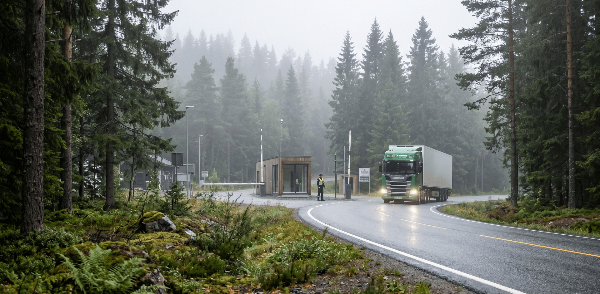 Truck at Norwegian border crossing checkpoint